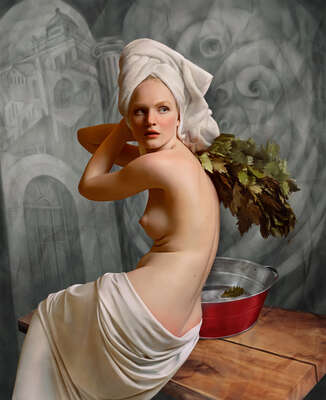   Bathing with a red basin by Andrey Yakovlev & Lili Aleeva