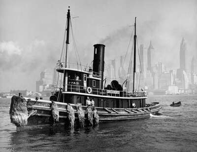  Curated industrial artworks: Watuppa, from waterfront, Brooklyn, Manhattan by Berenice Abbott