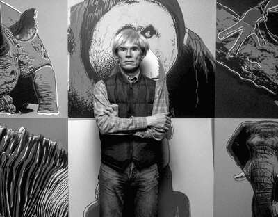 curated vintage black and white photographs: Warhol in front of his Works by Classic Collection I
