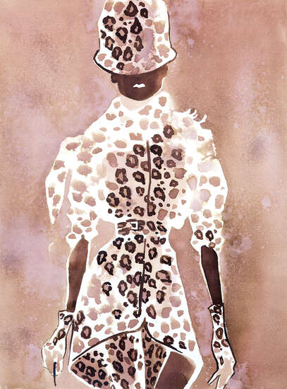 Givenchy Couture leopard suit with a hat