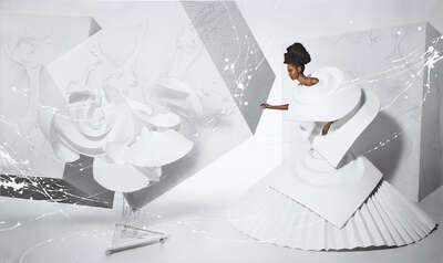   Black Girl in Origami dress with rooster by Efren Isaza