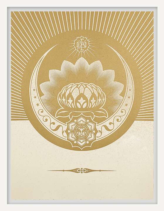 Obey Lotus Crescent (White & Gold) von Shepard Fairey